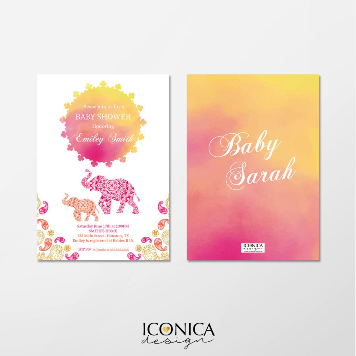 Moroccan Baby Shower Invitation, Moroccan Decor. Elephant Invitation,  Personalize, Arabian Decor Printed -Printable, IBS0012