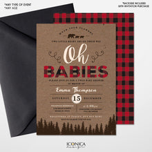 Load image into Gallery viewer, Lumberjack Baby Shower Invitation,Lumberjack Twin Baby Shower,Buffalo check Invitation,Oh Babies invitation, Baby Boy, Free Shipping IBS0030
