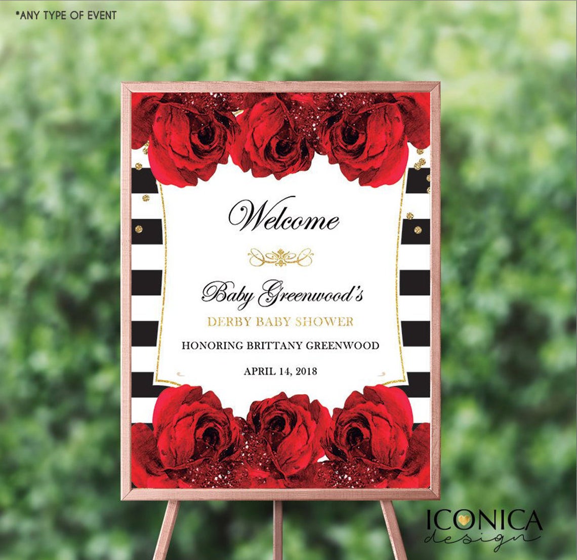 Baby Shower Invitation, Floral Red Roses Black and White invitations, Oh baby invitation, Printed Or Printable File IBS0027
