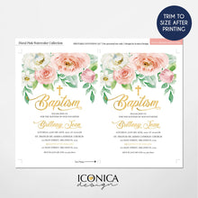 Load image into Gallery viewer, Baptism Invitations, Pink Peach Floral Invitation, Watercolor Religious Events, Printed Or Printable File IFC0015
