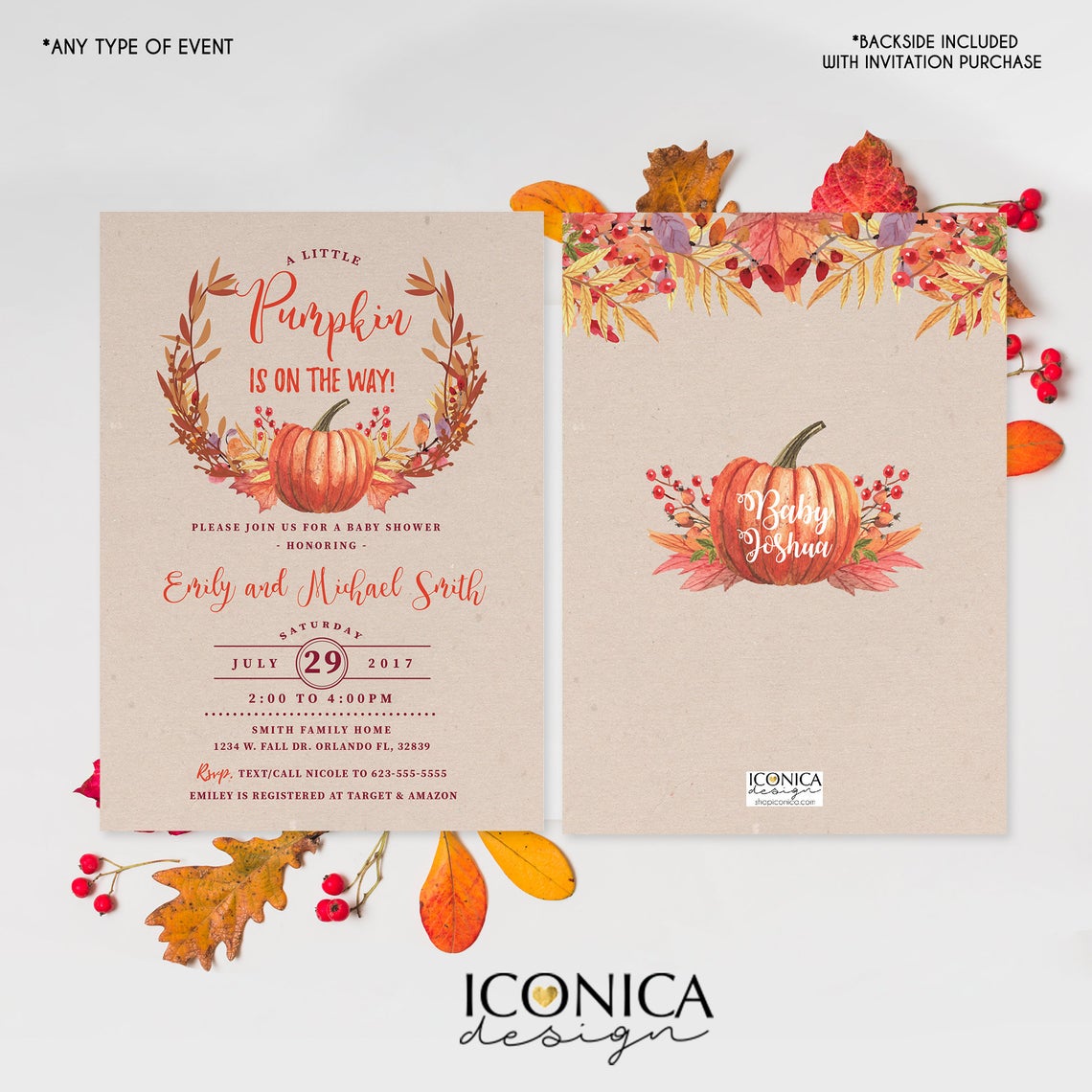 Pumpkin Couples Baby Shower Invitation, Little Pumpkin Cards, Pumpkin Patch, October Baby, Pumpkin Themed Printed or Printable File IBS0014