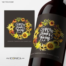 Load image into Gallery viewer, Sunflowers Custom Labels, Engagement party favor personalized, Thanksgiving Wine Labels, Fall Party Labels, Thanksgiving Dinner labels

