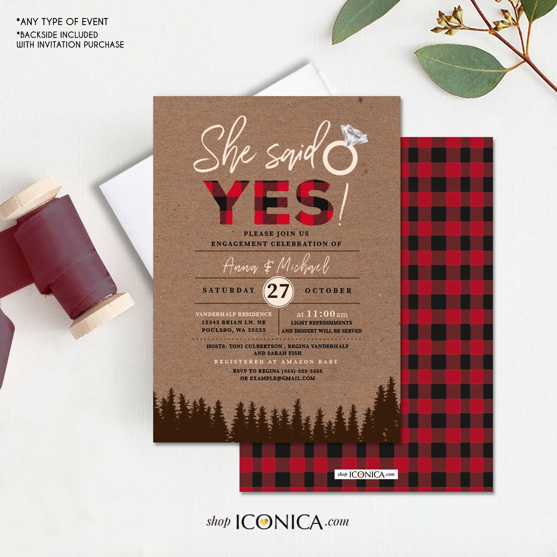 Lumberjack Engagement Party Invitation,Lumberjack Engagement cards,Buffalo plaid Invitation,Ms to Mrs Fall invitation, Fall Engagement Party