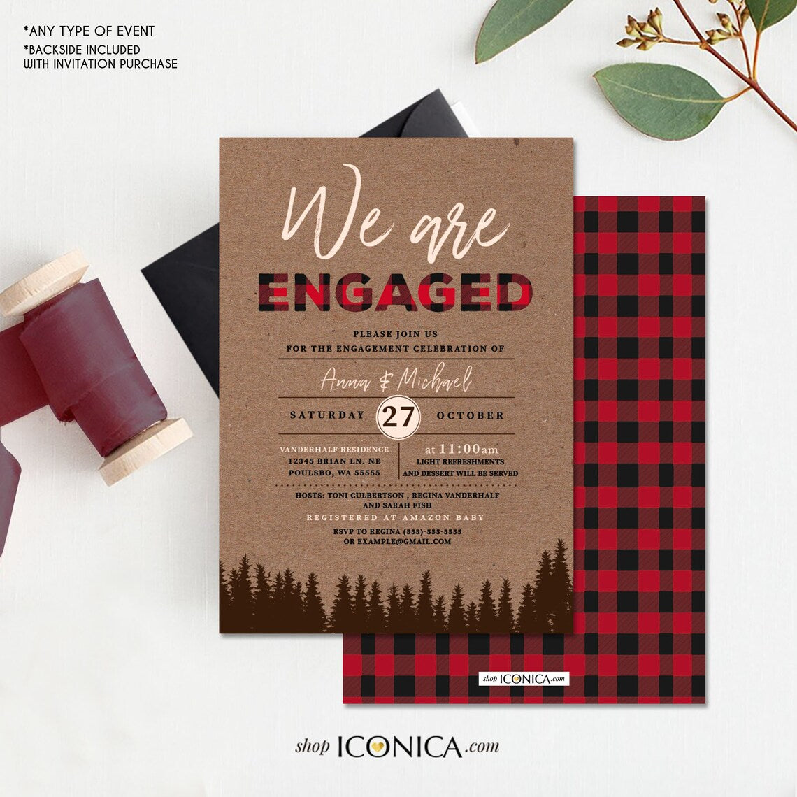 Lumberjack Engagement Party Invitation,Lumberjack Engagement cards,Buffalo plaid Invitation,Ms to Mrs Fall invitation, Fall Engagement Party
