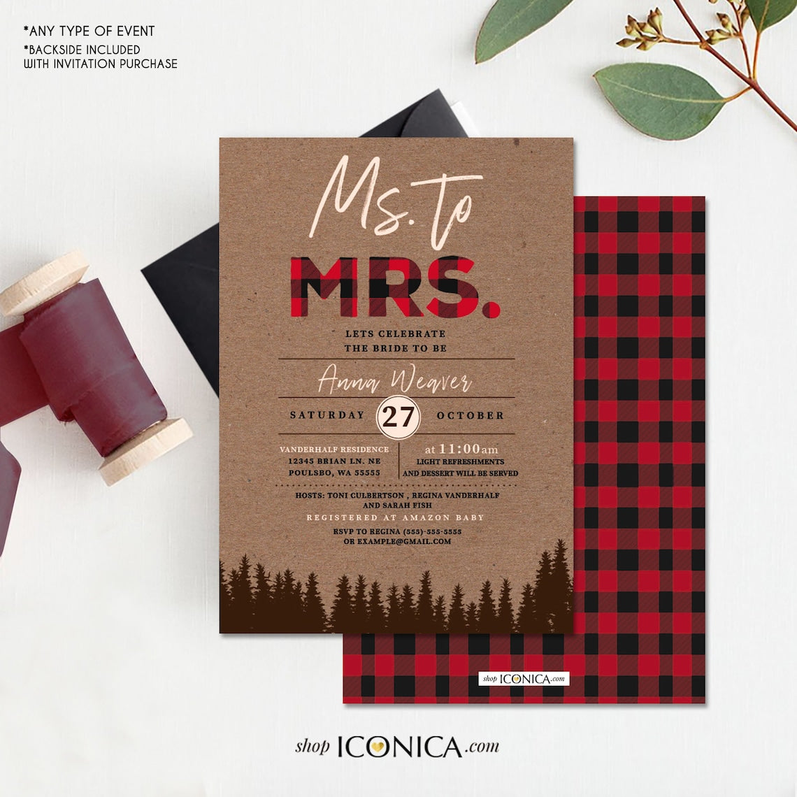 Lumberjack Engagement Party Invitation,Lumberjack Engagement cards,Buffalo plaid Invitation,Ms to Mrs Fall invitation, Fall Engagement Party