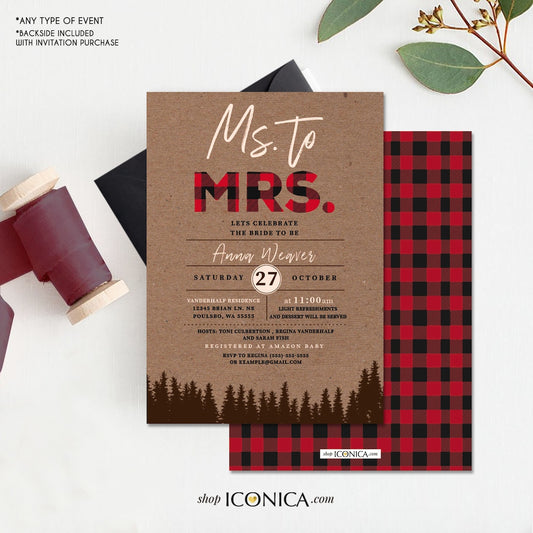 Lumberjack Engagement Party Invitation,Lumberjack Engagement cards,Buffalo plaid Invitation,Ms to Mrs Fall invitation, Fall Engagement Party