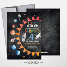 Load image into Gallery viewer, Space Birthday Invitations, any age, Outer Space and Galaxy Party Invitation,Astronaut Rocket Party Invites, Printed or Printable File
