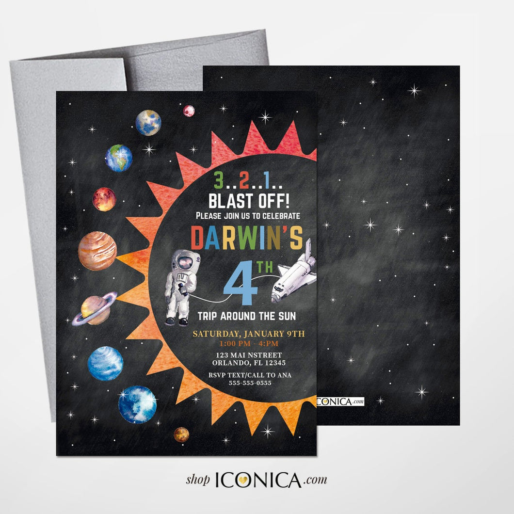 Space Birthday Invitations, any age, Outer Space and Galaxy Party Invitation,Astronaut Rocket Party Invites, Printed or Printable File