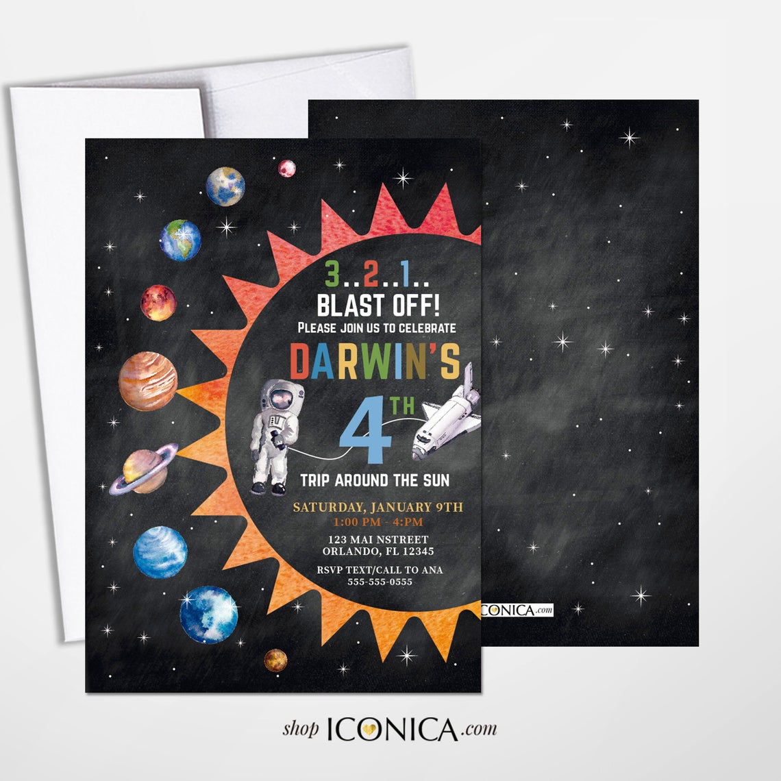 Space Birthday Invitations, any age, Outer Space and Galaxy Party Invitation,Astronaut Rocket Party Invites, Printed or Printable File