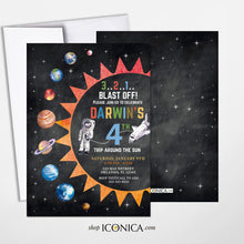 Load image into Gallery viewer, Space Birthday Invitations, any age, Outer Space and Galaxy Party Invitation,Astronaut Rocket Party Invites, Printed or Printable File
