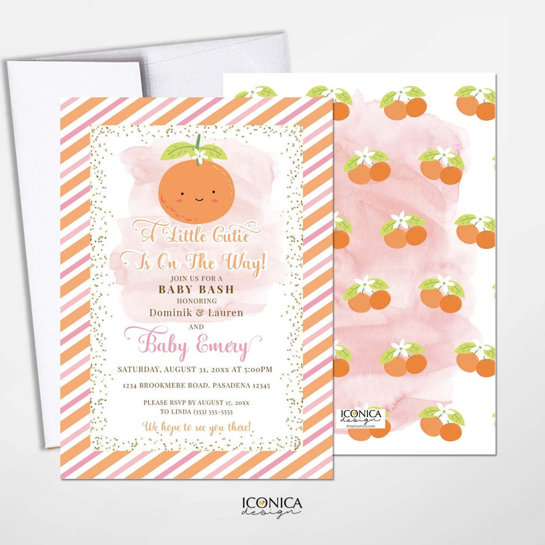 Cutie baby shower Invitation,A little Cutie is on the way card,Little Cutie Citrus Baby Shower,Cuties Clementines theme party,Fruit Party