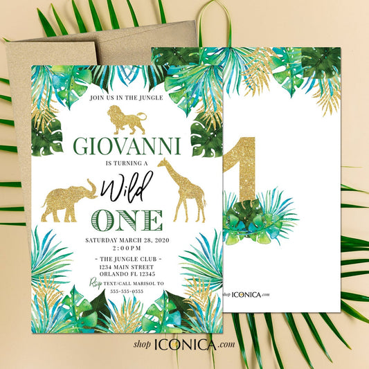 Safari First Birthday Invitation, or any age,Party Animals card,Wild One Party Invitation,Jungle Party Invitations, Printed