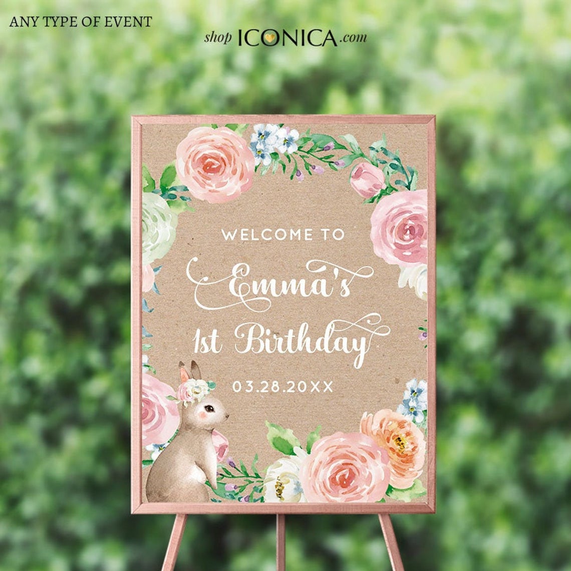 Bunny First Birthday Welcome Sign, Floral Spring 1st Birthday Sign, Spring Parties, Girls First Birthday Welcome Sign Personalized, Some Bunny is ONE