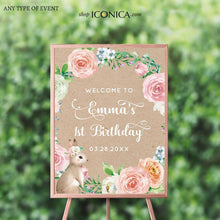Load image into Gallery viewer, Bunny First Birthday Welcome Sign, Floral Spring 1st Birthday Sign, Spring Parties, Girls First Birthday Welcome Sign Personalized, Some Bunny is ONE
