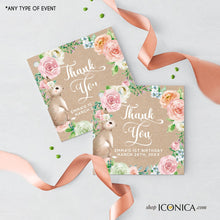 Load image into Gallery viewer, Bunny First Birthday Invitation,Easter Bunny 1st Birthday, Floral Pink and Kraft Invite, Spring Parties, Some Bunny is ONE card,Printed Or File IBD0055
