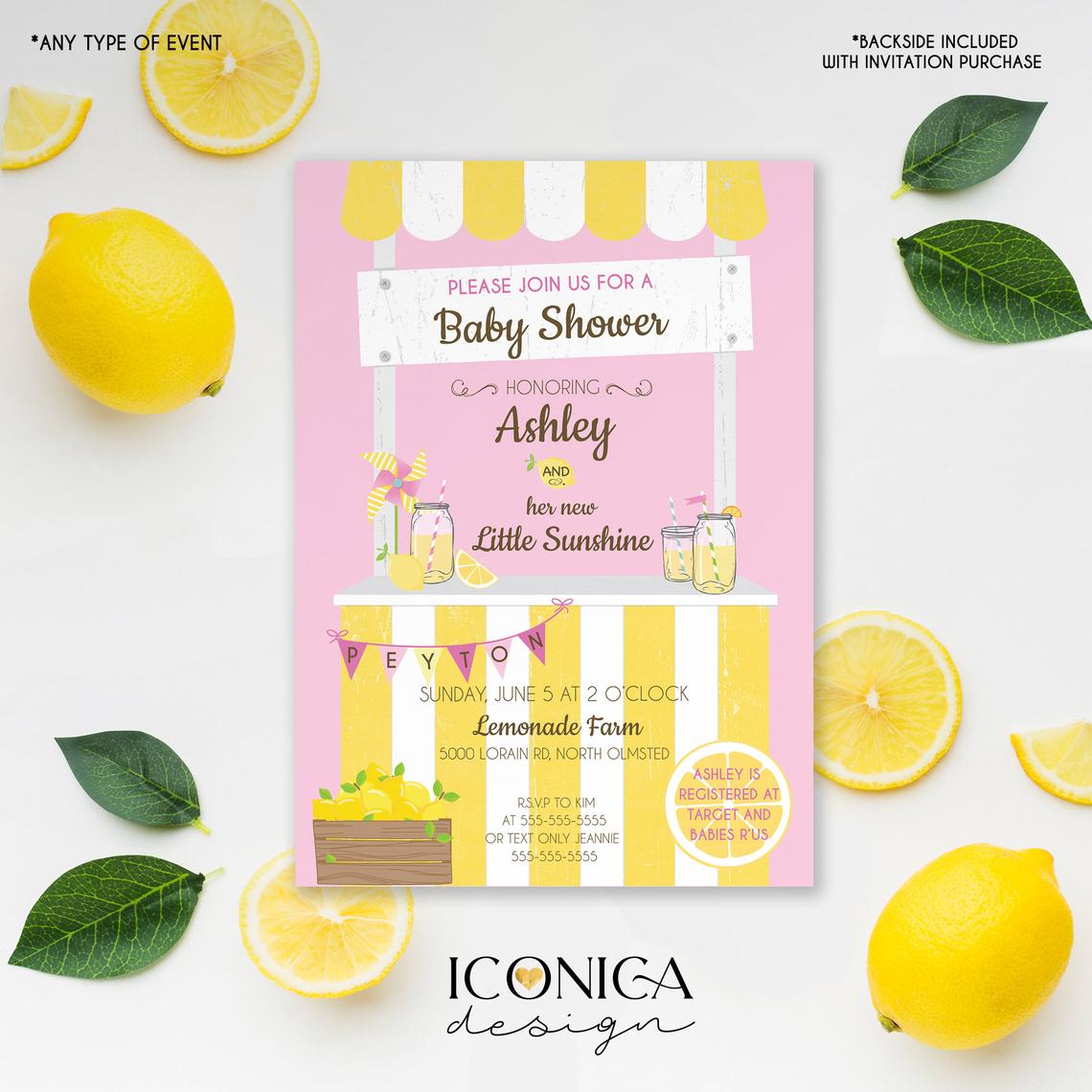Pink Lemonade Baby Shower Invitation Invitation Sunshine Baby Shower Invitations Lemonade Party | Printed or Printable File IBS0008