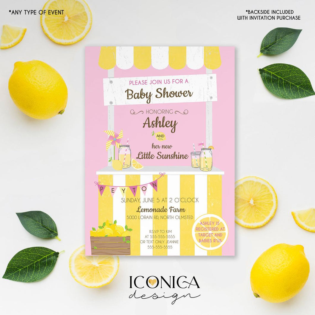 Pink Lemonade Baby Shower Invitation Invitation Sunshine Baby Shower Invitations Lemonade Party | Printed or Printable File IBS0008