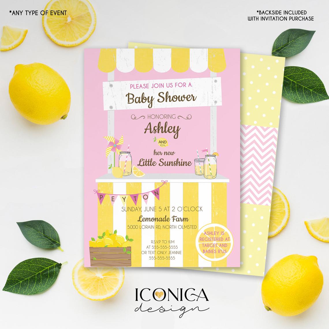 Pink Lemonade Baby Shower Invitation Invitation Sunshine Baby Shower Invitations Lemonade Party | Printed or Printable File IBS0008
