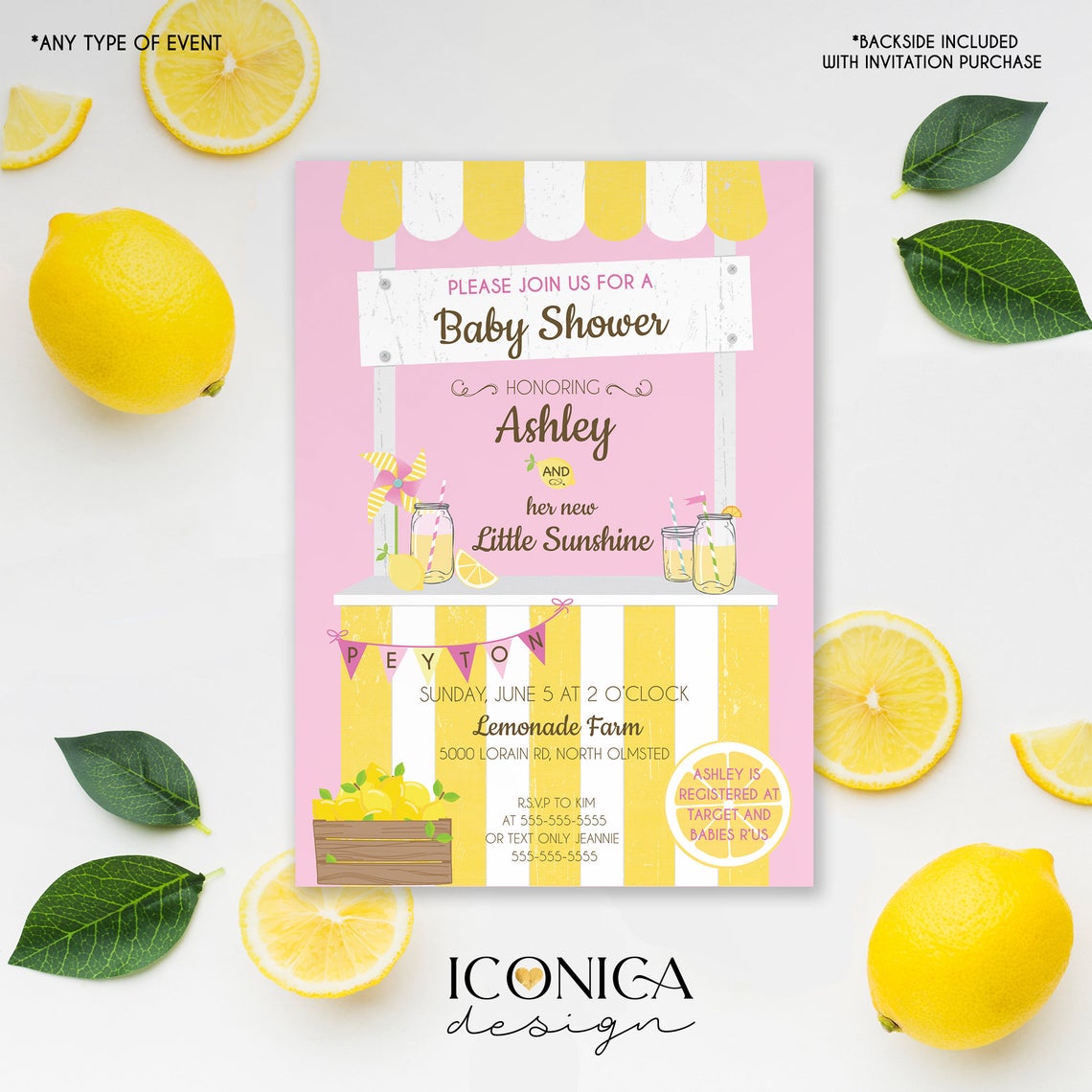 Lemonade Baby Shower Invitation Invitation Sunshine Baby Shower Invitations Lemonade Party | Printed or Printable File IBS0008