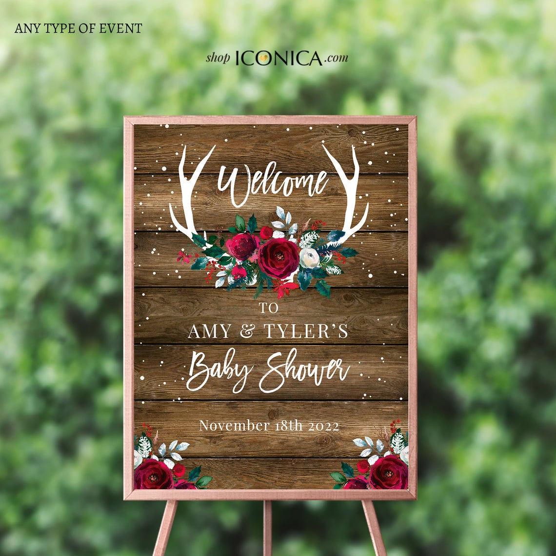 Oh deer Baby shower Invitation, Fall Party invitation any age, Fall Leaves Invite, Fall Dinner party Invite Roses Christmas Invitation