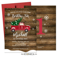 Load image into Gallery viewer, Christmas Birthday Invitation Red Truck Rustic party Winter Party Card Christmas Party invitation any age, Christmas Invite
