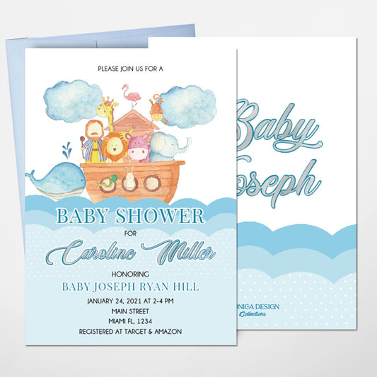 Noah's ark invitation, Noah's ark Cards, Noahs Ark Baby Shower, Any Age or type of Event