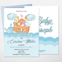Load image into Gallery viewer, Noah&#39;s ark invitation, Noah&#39;s ark Cards, Noahs Ark Baby Shower, Any Age or type of Event
