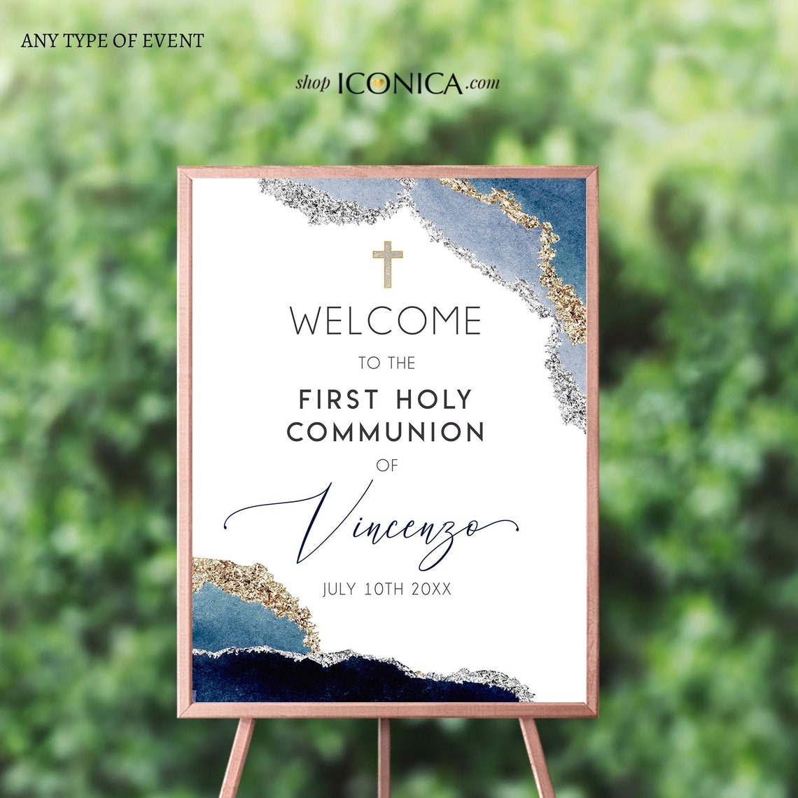 First Communion Welcome Sign Personalized | Yellow Geode Sign Agate Yellow and Gold Decor | Yellow First Communion Board {Geode Collection}