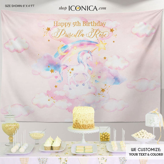 Unicorn Party Backdrop, Unicorn banner, unicorn decor, Personalized Magical Unicorn fifth Birthday, Any type of event, Unicorn Collection