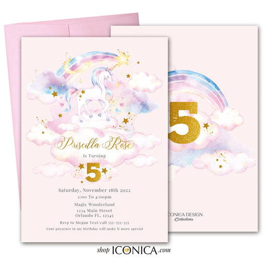 Unicorn Birthday Invitation | Unicorn Birthday Decorations | Unicorn Birthday Card | Any age | Unicorn Watercolor Collection