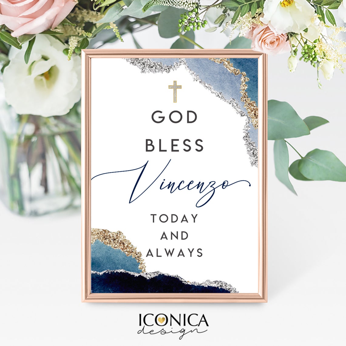 Thanks for coming Sign Navy Geode Collection Custom Art Print, Party Sign personalized