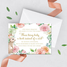 Load image into Gallery viewer, Bunny Floral Book Request Cards 3.5x2.5&quot; Stock The Library Cards, Spring Parties, Floral Baby Shower, Floral Garland, Floral Bunny Decor, Easter
