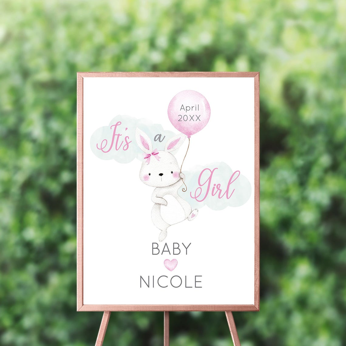 Baby Shower Bunny Gender Reveal Welcome Sign, Bunny Baby Shower Sign, Easter ,  Spring Parties, Gender Reveal Welcome Sign, Elegant Bunny, It's A boy, Personalized