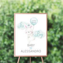 Load image into Gallery viewer, Blue Bunny Gender Reveal Welcome Sign, Garden Bunny Baby Shower Sign, Easter, Spring Parties, Gender Reveal Welcome Sign, Elegant Bunny, It&#39;s A boy, Personalized
