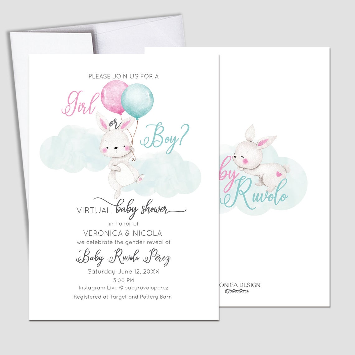 Bunny Gender Reveal Invitations, Gender Reveal Invitation, Easter, Spring Parties, Gender Reveal, Boy or Girl Card, Bunny Boy or Girl invite, Boy or Girl invitation