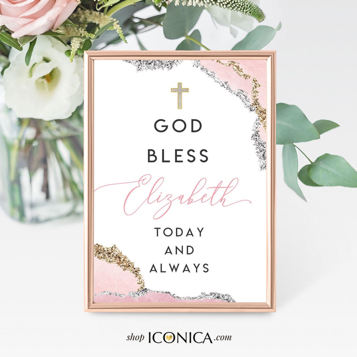 First Communion Banner Personalized | Pink Geode Backdrop First Communion| Pink First Communion Photo Backdrop | More Geode Colors available