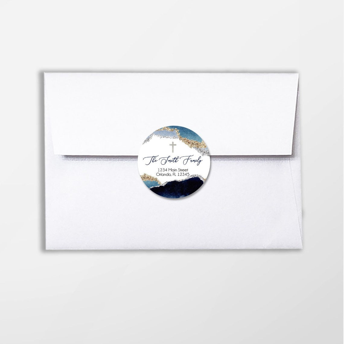 Geode Navy Blue Menu Card 9.25 x 4 Printed Menus, Elegant Menu Stationery, Boy or Girl Geode, Blue Watercolor Geode Menu