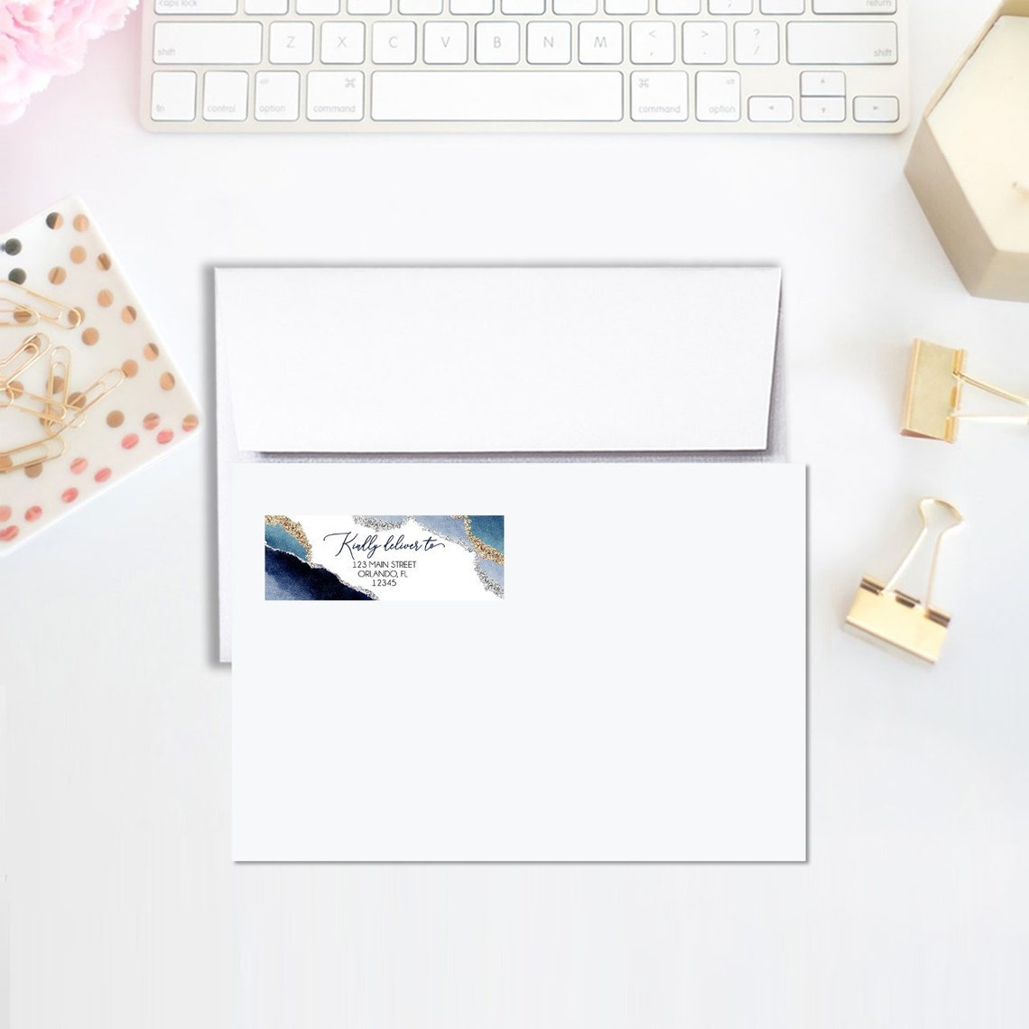 Geode Navy Blue Menu Card 9.25 x 4 Printed Menus, Elegant Menu Stationery, Boy or Girl Geode, Blue Watercolor Geode Menu