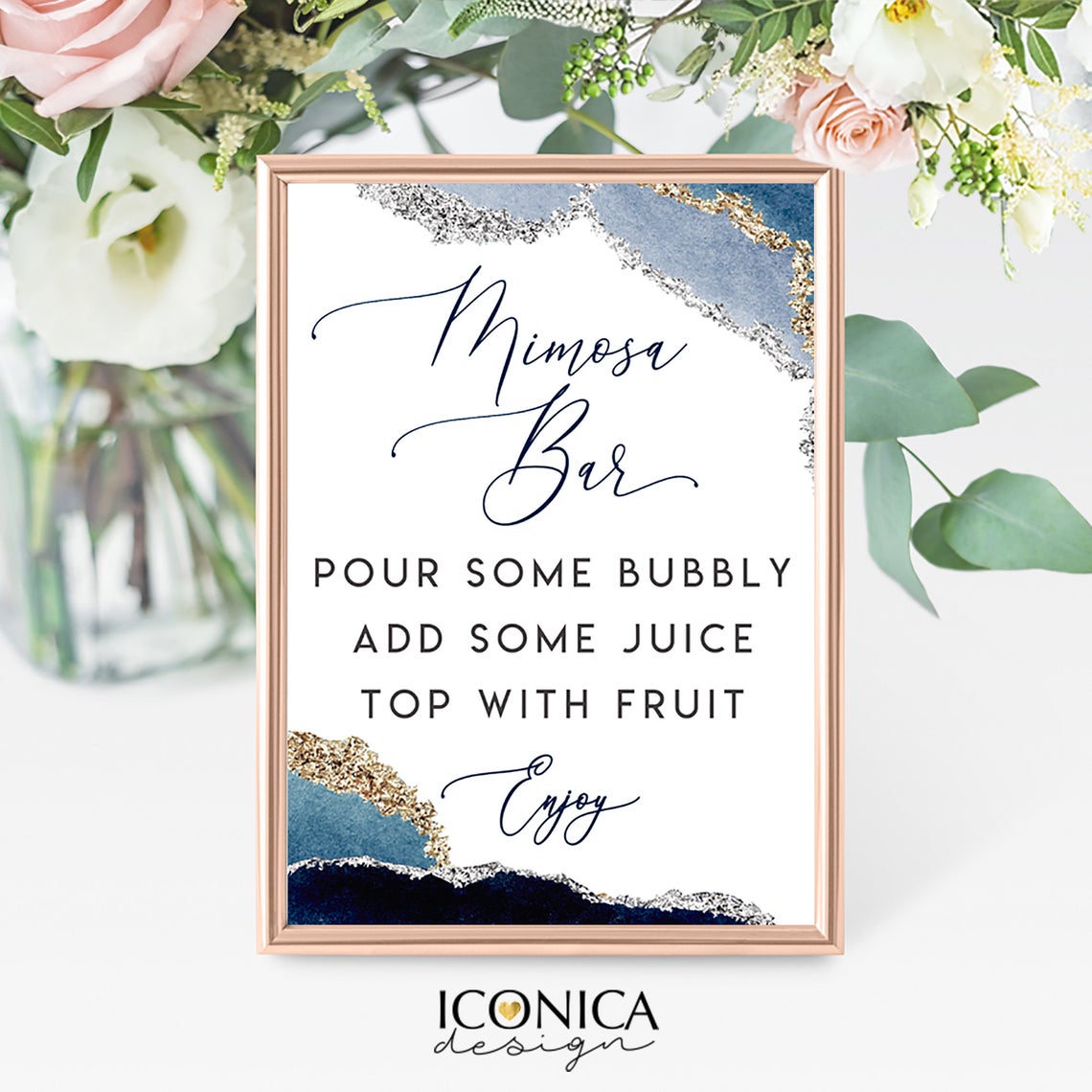 Thanks for coming Sign Navy Geode Collection Custom Art Print, Party Sign personalized