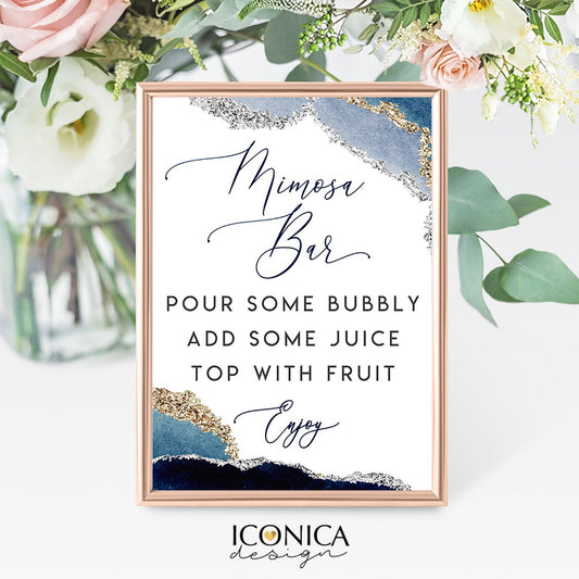 Mimosa Bar Sign Navy Geode Collection Custom Art Print, Party Sign personalized