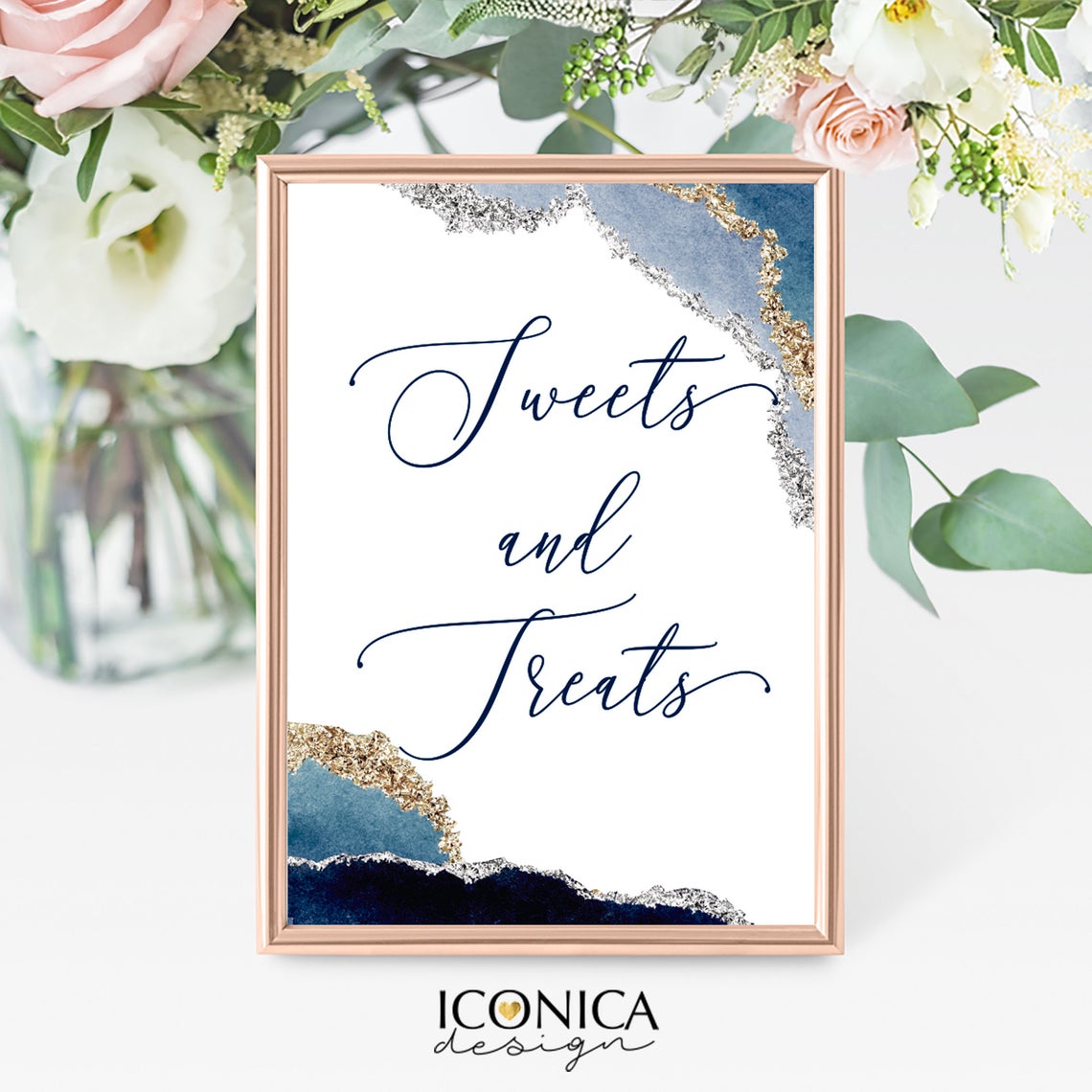 Sweets and Treats Sign Navy Geode Collection Custom Art Print, Party Sign personalized