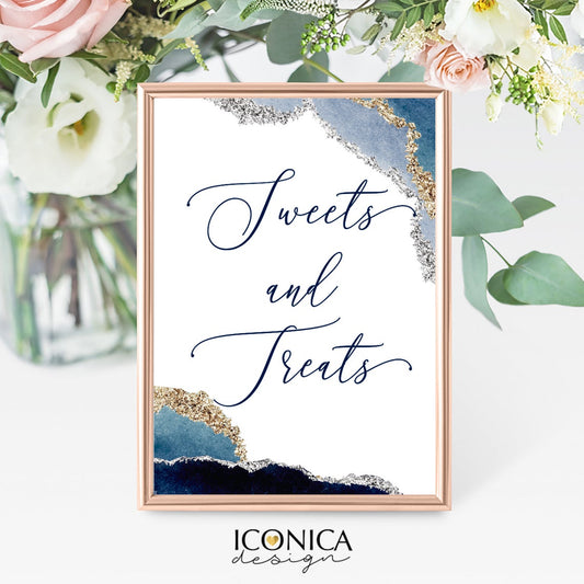 Sweets and Treats Sign Navy Geode Collection Custom Art Print, Party Sign personalized