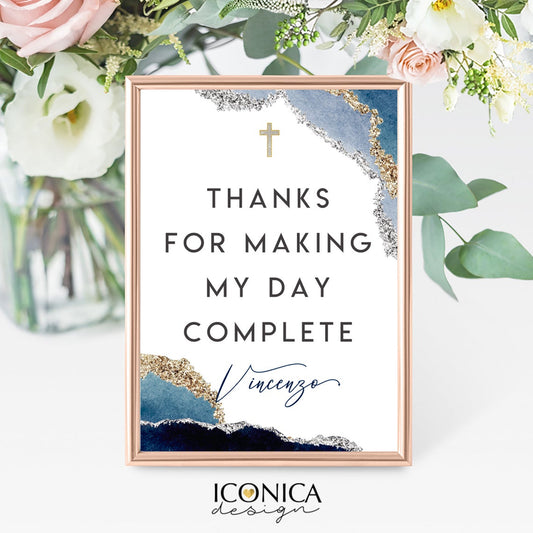 Thanks for coming Sign Navy Geode Collection Custom Art Print, Party Sign personalized