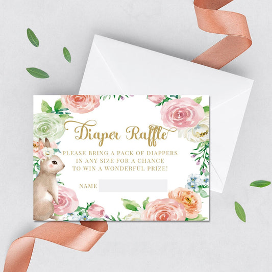 Bunny Floral Diaper Raffle Cards 3.5x2.5" Bring a Pack of Diapers Cards, Spring Parties, Floral Bunny Baby Shower, Personalized Cards, Printed Cards, Easter