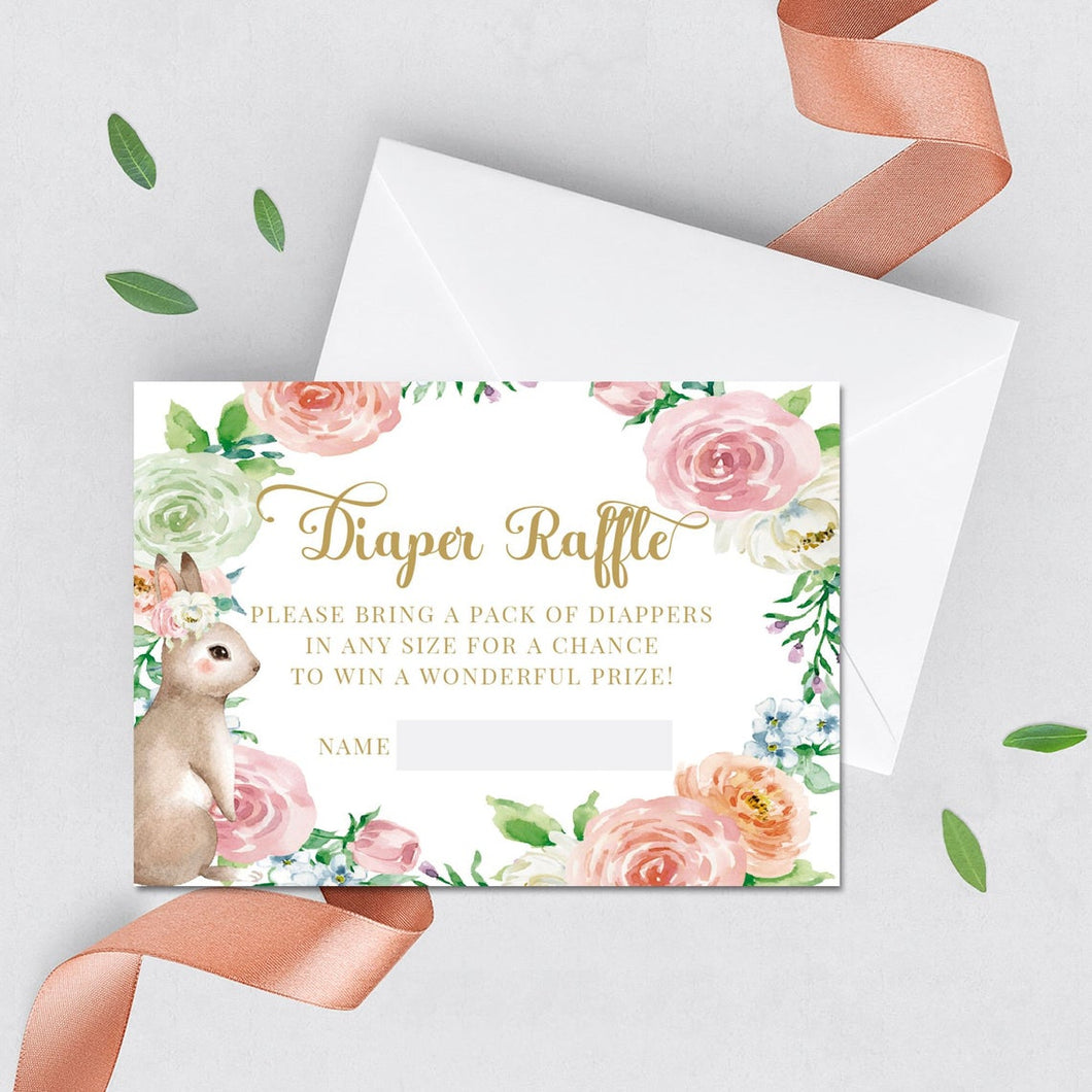 Bunny Floral Diaper Raffle Cards 3.5x2.5
