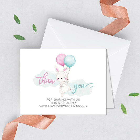 Bunny Gender Reveal Thank you Cards, Gender Reveal, Boy or Girl, Easter, Spring Parties, Bunny Boy or Girl, Favor, Thank You Cards A2 Cards thick matte paper 120#