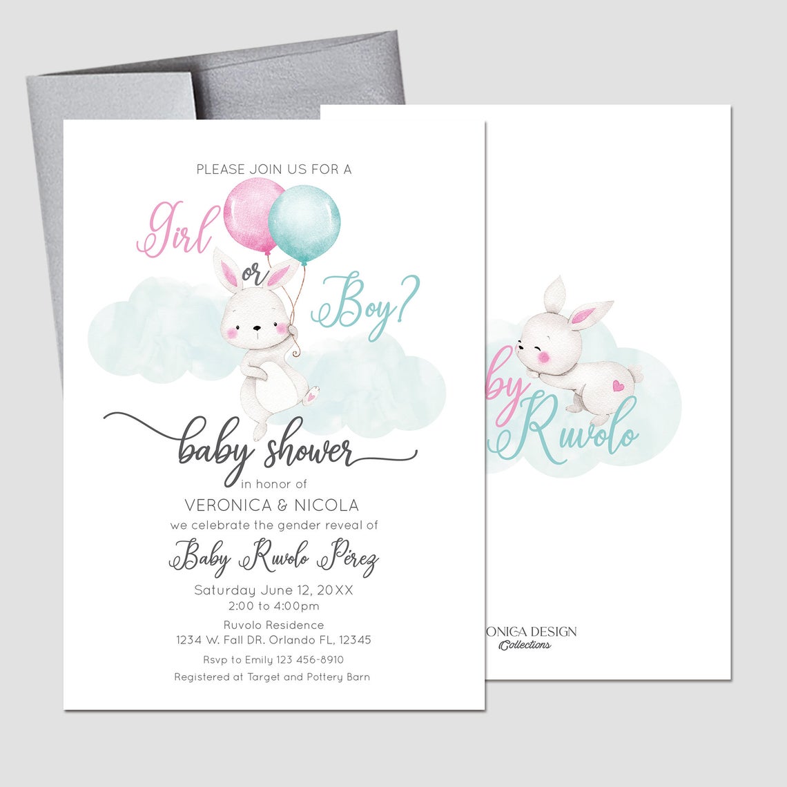 Bunny Gender Reveal Invitations, Gender Reveal Invitation, Easter, Spring Parties, Gender Reveal, Boy or Girl Card, Bunny Boy or Girl invite, Boy or Girl invitation