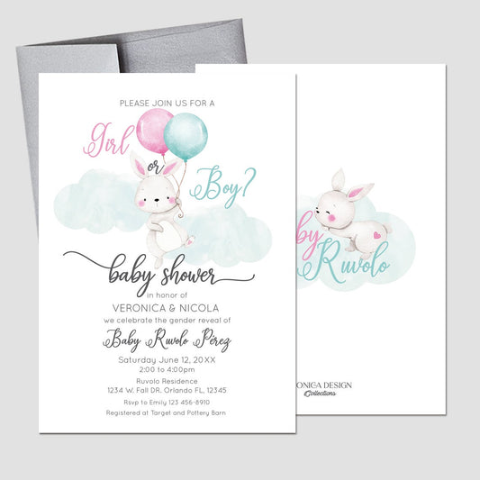 Bunny Gender Reveal Invitations, Gender Reveal Invitation, Easter, Spring Parties, Gender Reveal, Boy or Girl Card, Bunny Boy or Girl invite, Boy or Girl invitation