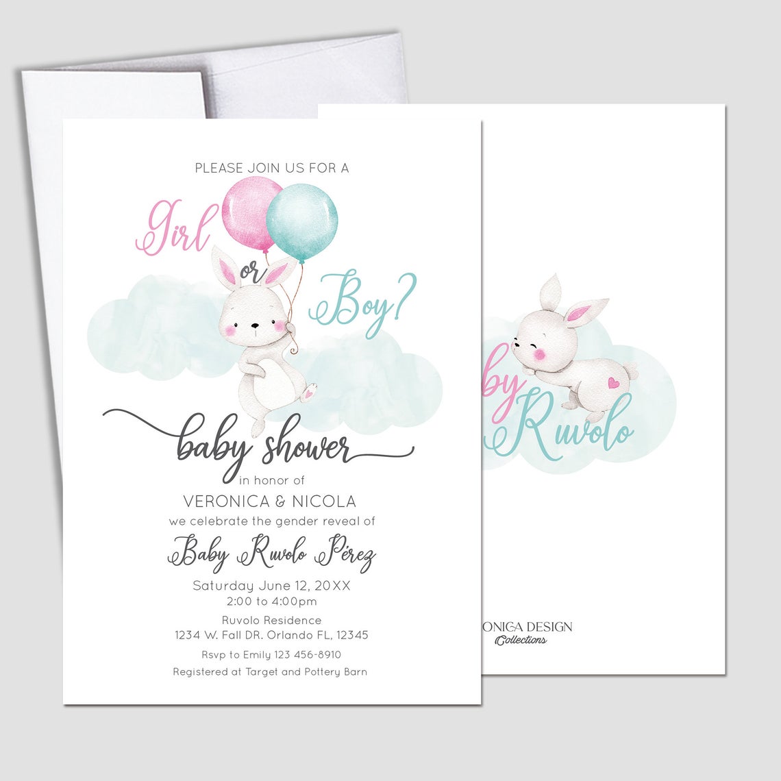 Bunny Gender Reveal Invitations, Gender Reveal Invitation, Easter, Spring Parties, Gender Reveal, Boy or Girl Card, Bunny Boy or Girl invite, Boy or Girl invitation