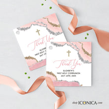 Load image into Gallery viewer, Geode First Communion Favor Tags Personalized | Any text or type of event | Geode Gift Tags | Thank you Tags Printed
